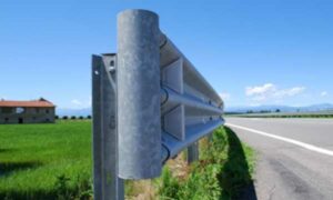close up photo of a galvanized guardrail
