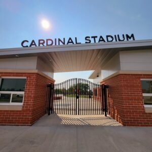 the entrance gate to the cardinal stadium football field