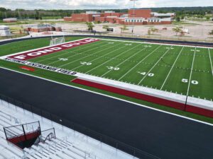 an elevated shot of the fond du lac cardinals football field
