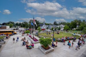 a photo overlooking the front lawn of the Pauline Hauss public library