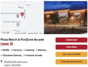 pizza ranch location information in Lisbon